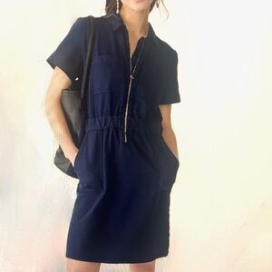 J.Crew Zip Front Chino Utility Dress Navy Blue NWTS  size 2 Retail $138